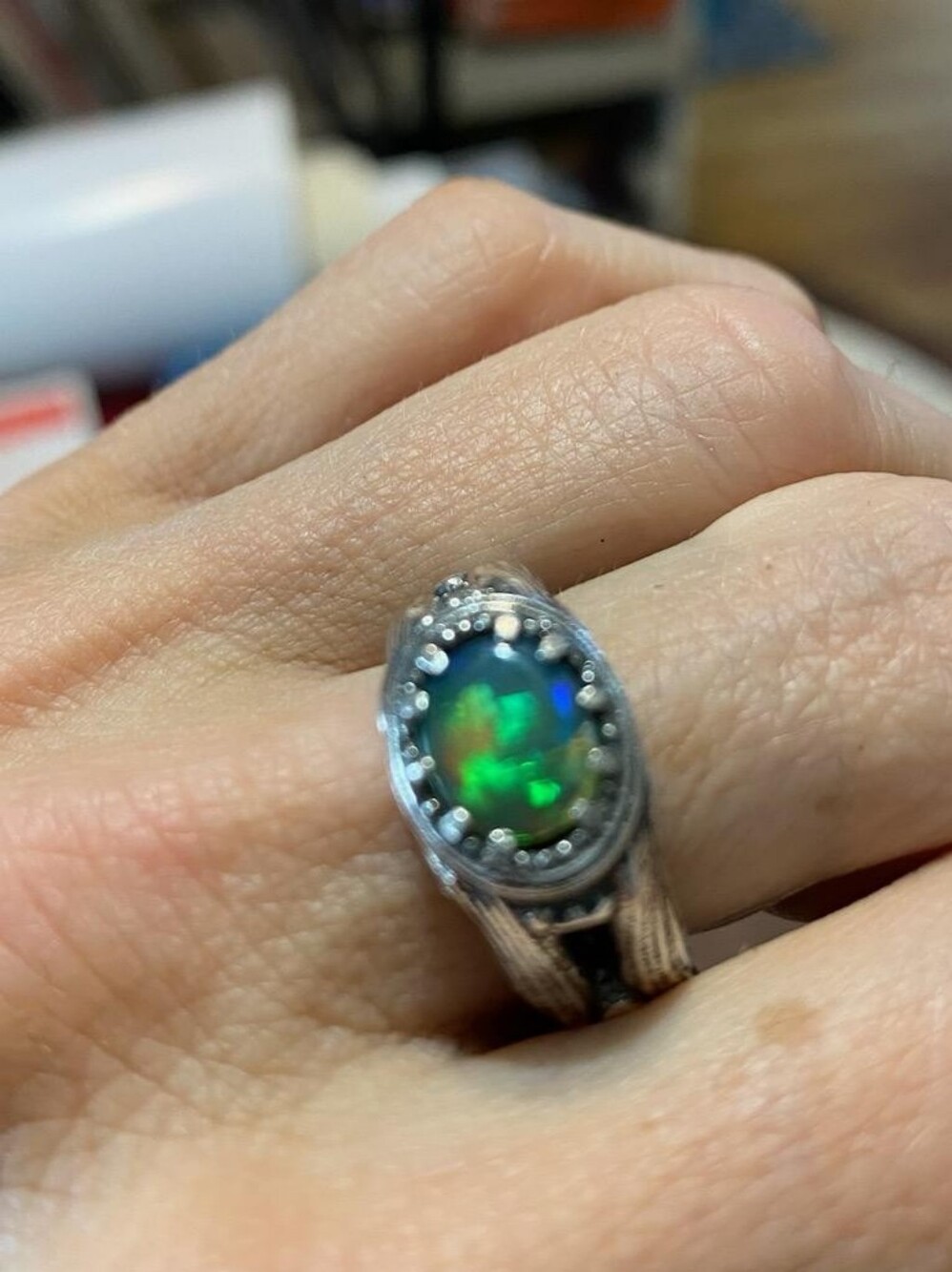 Sterling Silver Ethiopian Dublet Green Opal Statement Ring